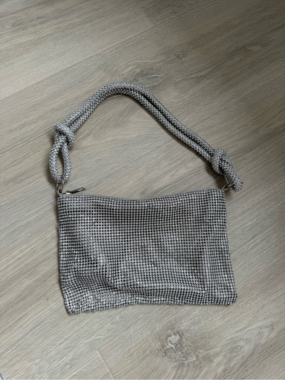 Silver Crystal Mesh Shoulder Bag